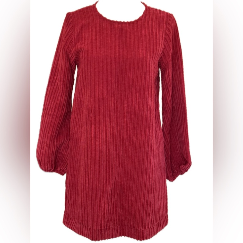 Fun&Fun Girls’ Long Sleeve Ribbed Red Dress